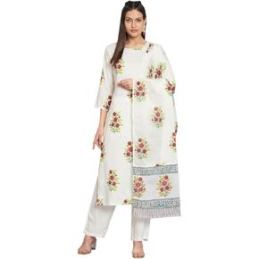 Women's Rayon Floral Print Straight 3/4 Sleeve Kurta Pant Dupatta Set