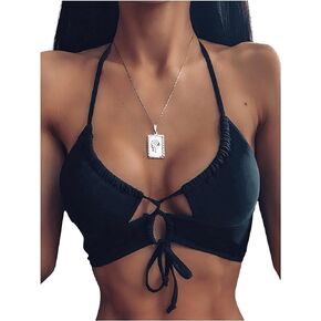 SOLY HUX Women's Halter Bikini Top Tie Front Bathing Suit Tops Swimsuit