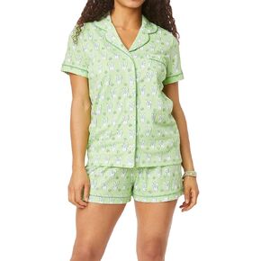 Y2k 2 Piece Pj Sets Pajamas for Women Tiger Floral Graphic Print Short Sleeve Button Shirt and Shorts Pajama Set