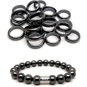 Morchic Hematite Plain Band Rings 20Pcs, 8" Magnetic Hematite 10MM Beads Bracelet Promotion