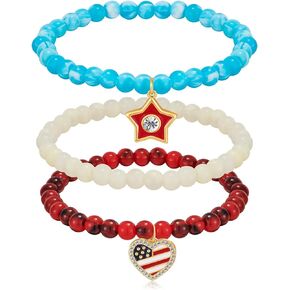 Patriotic Bracelets For Women Red Gold And Blue Bracelets Star Red White And Blue Bracelets 4th Of July Bracelets