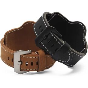 Ethan Bund Vintage 2-Way Leather Strap- Classic Watch Band with Silver Buckle- Premium Replacement Watchband for Men & Women- Colors Black, Light Brown- Sizes 20mm 22mm 24mm 26mm