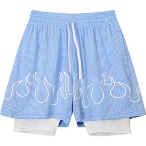 DIOTSR Mens Flame Basketball Shorts Graphic Workout Running Shorts Drawstring Waist Summer Cool Track Shorts