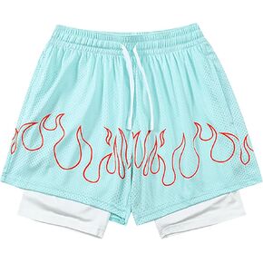 DIOTSR شورت كرة السلة رجالي لهب، شورت رياضي للجري برباط خصر، شورت صيفي رائع in Kuwait