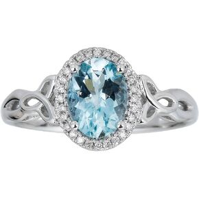 Gin and Grace 10K White Gold Genuine Aquamarine Ring with Diamonds for women | Ethically, authentically & organically sourced (Oval-cut) shaped Aquamarine hand-crafted jewelry for her | Aquamarine Ring for women
