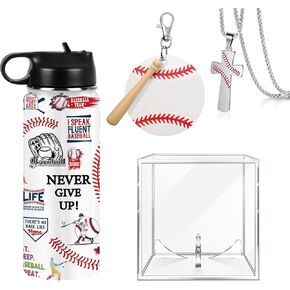 4 قطع هدايا البيسبول تشمل الفولاذ المقاوم للصدأ بهلوان البيسبول سلسلة المفاتيح قلادة البيسبول عرض حالة الهدايا لمن يحبون هدية عيد ميلاد البيسبول in Kuwait