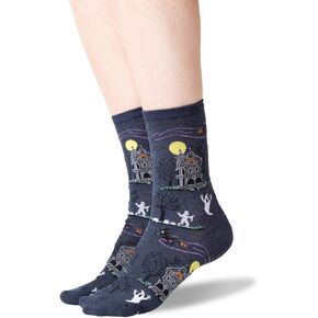 HOTSOX Womens Haunted House Socks 1 Pair, Denim Heather, Womens 9-11