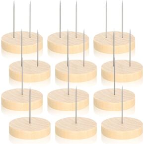 12 Pcs Emotional Support Pickle Knitted Doll Wooden Base Wooden Doll Stand Double Steel Needle Doll Holder Wood Display Stand Walking Base Accessories for Crochet Toy