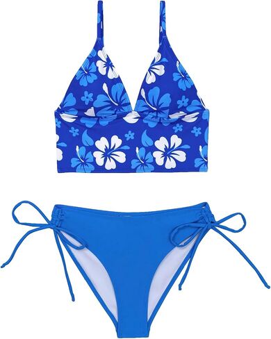 MakeMeChic Women's 2 Piece Floral Print Bikini Set Spaghetti Strap Drawstring Side Beach Swimsuit in Saudi Arabia
