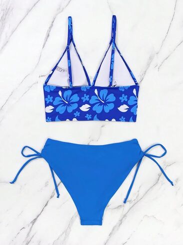 MakeMeChic Women's 2 Piece Floral Print Bikini Set Spaghetti Strap Drawstring Side Beach Swimsuit in Saudi Arabia