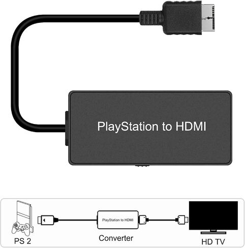 PS2 to HDMI Adapter HD-Link Cable for PS2 Converter Support 4:3/16:9 Switch, Works for PlayStation 1/PlayStation 2 and PS3. PS1 Adapter Converter with S-Video Singal in Kuwait