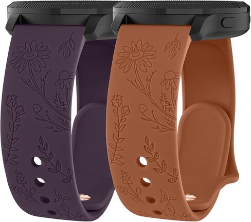 2 Pack Flower Engraved Bands Compatible with Garmin Venu 2 Plus/Venu Sq/Venu, Garmin Vivoactive 5 / Vivoactive 3, Soft Silicone Sport Replacement Strap for Garmin Vivomove Sport, Vivoactive 3 Music, Forerunner 645 / 245 Music Smart Watch in Saudi Arabia