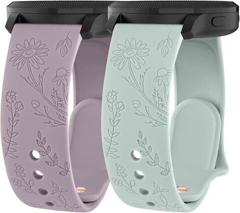 2 Pack Flower Engraved Bands Compatible with Garmin Venu 2 Plus/Venu Sq/Venu, Garmin Vivoactive 5 / Vivoactive 3, Soft Silicone Sport Replacement Strap for Garmin Vivomove Sport, Vivoactive 3 Music, Forerunner 645 / 245 Music Smart Watch in Kuwait