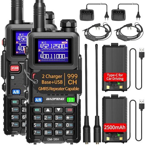 راديو BAOFENG GMRS UV-5R ترقية أجهزة الاتصال اللاسلكي المحمولة طويلة المدى GM-5RH راديو ثنائي الاتجاه مع بطارية 2500 مللي أمبير في الساعة، قدرة مكرر GMRS، جهاز استقبال الطقس NOAA، تردد النسخ وكابل من النوع C، عبوتان in Saudi Arabia