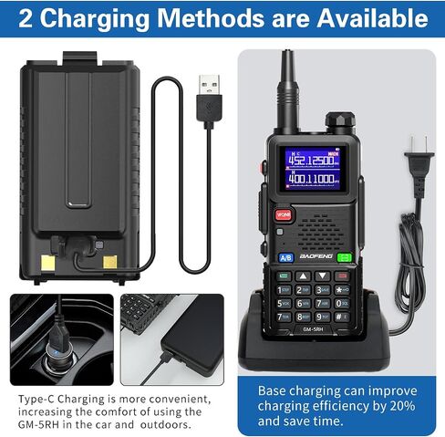 راديو BAOFENG GMRS UV-5R ترقية أجهزة الاتصال اللاسلكي المحمولة طويلة المدى GM-5RH راديو ثنائي الاتجاه مع بطارية 2500 مللي أمبير في الساعة، قدرة مكرر GMRS، جهاز استقبال الطقس NOAA، تردد النسخ وكابل من النوع C، عبوتان in Saudi Arabia
