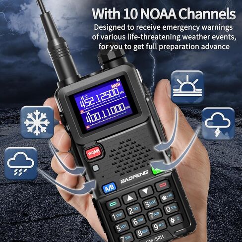 راديو BAOFENG GMRS UV-5R ترقية أجهزة الاتصال اللاسلكي المحمولة طويلة المدى GM-5RH راديو ثنائي الاتجاه مع بطارية 2500 مللي أمبير في الساعة، قدرة مكرر GMRS، جهاز استقبال الطقس NOAA، تردد النسخ وكابل من النوع C، عبوتان in Saudi Arabia