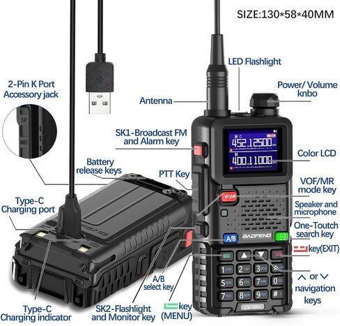 راديو BAOFENG GMRS UV-5R ترقية أجهزة الاتصال اللاسلكي المحمولة طويلة المدى GM-5RH راديو ثنائي الاتجاه مع بطارية 2500 مللي أمبير في الساعة، قدرة مكرر GMRS، جهاز استقبال الطقس NOAA، تردد النسخ وكابل من النوع C، عبوتان in Saudi Arabia