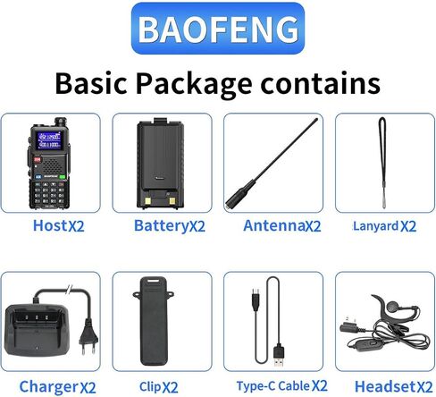 راديو BAOFENG GMRS UV-5R ترقية أجهزة الاتصال اللاسلكي المحمولة طويلة المدى GM-5RH راديو ثنائي الاتجاه مع بطارية 2500 مللي أمبير في الساعة، قدرة مكرر GMRS، جهاز استقبال الطقس NOAA، تردد النسخ وكابل من النوع C، عبوتان in Saudi Arabia
