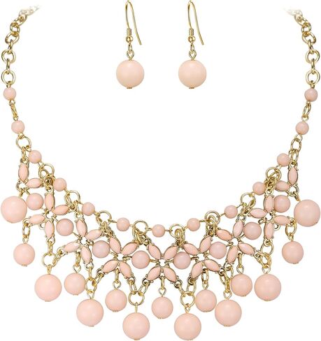 Flyonce زهرة طوق قلادة مع مجموعة الأقراط، الراتنج الصيف بوهو الأزهار مريلة بيان مجموعة مجوهرات للنساء in Kuwait