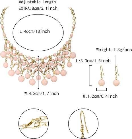 Flyonce زهرة طوق قلادة مع مجموعة الأقراط، الراتنج الصيف بوهو الأزهار مريلة بيان مجموعة مجوهرات للنساء in Kuwait