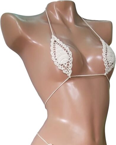Trangscrochet Crochet Bikini Top Extreme Micro Bikini Top Tiny Teardrop Bikini Top Only Natural in Saudi Arabia