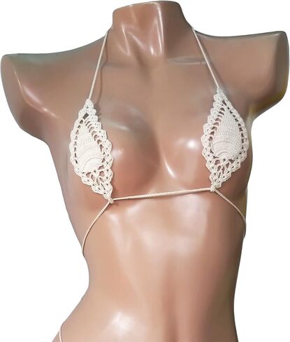 Trangscrochet Crochet Bikini Top Extreme Micro Bikini Top Tiny Teardrop Bikini Top Only Natural in Saudi Arabia