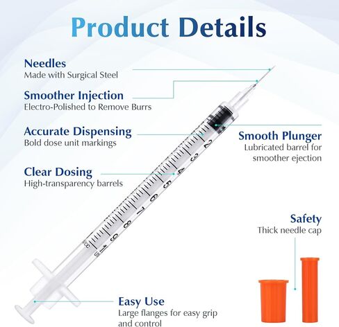 1ml Syringe with 31Ga 5/16" (8mm) Needle,Individually Wrapped,Pack of 20 in Saudi Arabia