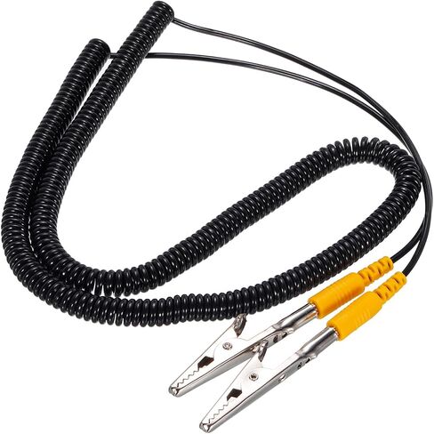 MECCANIXITY ESD Grounding Cable Cord with Alligator Clip, 3.0m/118" Yellow Anti-Static Ground Wire Elastic Cable Clip, for Eliminating Conductor Electrostatic in Kuwait