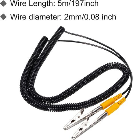 MECCANIXITY ESD Grounding Cable Cord with Alligator Clip, 3.0m/118" Yellow Anti-Static Ground Wire Elastic Cable Clip, for Eliminating Conductor Electrostatic in Kuwait
