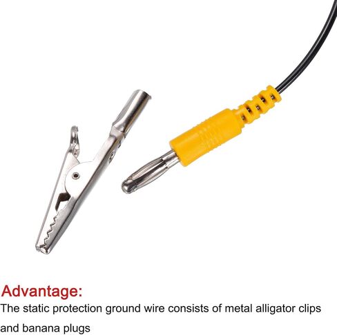 MECCANIXITY ESD Grounding Cable Cord with Alligator Clip, 3.0m/118" Yellow Anti-Static Ground Wire Elastic Cable Clip, for Eliminating Conductor Electrostatic in Kuwait