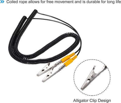MECCANIXITY ESD Grounding Cable Cord with Alligator Clip, 3.0m/118" Yellow Anti-Static Ground Wire Elastic Cable Clip, for Eliminating Conductor Electrostatic in Kuwait
