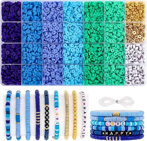 6000+ Blue Clay Beads Bracelet Making Kit Friendship Gold Beads Letter Beads Heishi Beads Polymer Clay Beads Jewelry&Bracelet Making Kit for Teen Girls Birthday Gift (Multicolour6) in Saudi Arabia