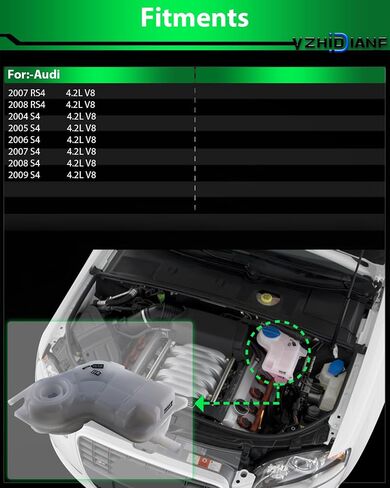 من أجل: -Audi S4 خزان سائل التبريد، خزان استرداد تجاوز سعة المحرك من أجل: -Audi S4 4.2L V8 2004 2005 2006 2007 2008 2009، RS4 4.2L V8 07 08، 8E0121403F 172510 SK1034A [مع مستشعر وغطاء] in Saudi Arabia