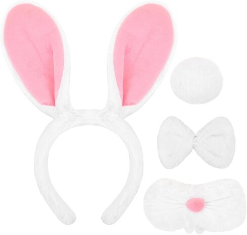 Bunny Rabbit Costume Set Rabbit Ears Headband Tail Nose Bowtie Halloween/Birthday/Cosplay Party Decorations in Saudi Arabia