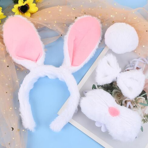 Bunny Rabbit Costume Set Rabbit Ears Headband Tail Nose Bowtie Halloween/Birthday/Cosplay Party Decorations in Saudi Arabia
