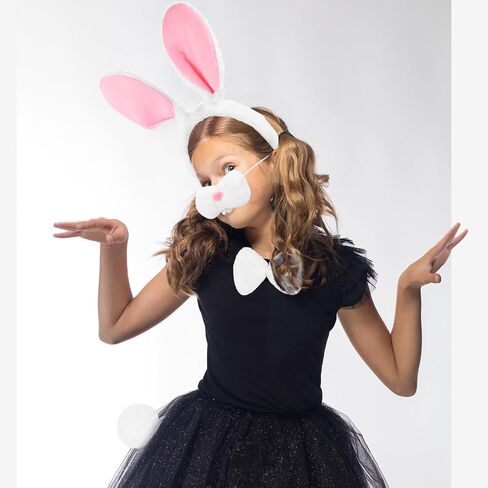 Bunny Rabbit Costume Set Rabbit Ears Headband Tail Nose Bowtie Halloween/Birthday/Cosplay Party Decorations in Saudi Arabia
