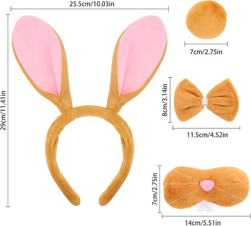 Bunny Rabbit Costume Set Rabbit Ears Headband Tail Nose Bowtie Halloween/Birthday/Cosplay Party Decorations in Saudi Arabia