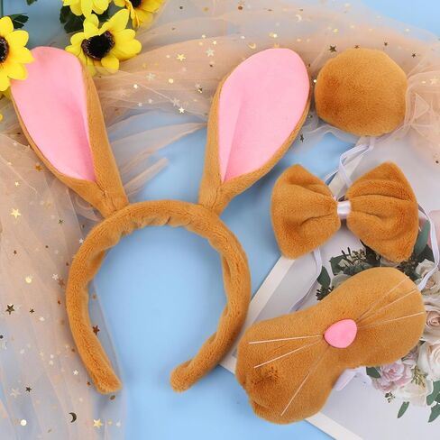 Bunny Rabbit Costume Set Rabbit Ears Headband Tail Nose Bowtie Halloween/Birthday/Cosplay Party Decorations in Saudi Arabia