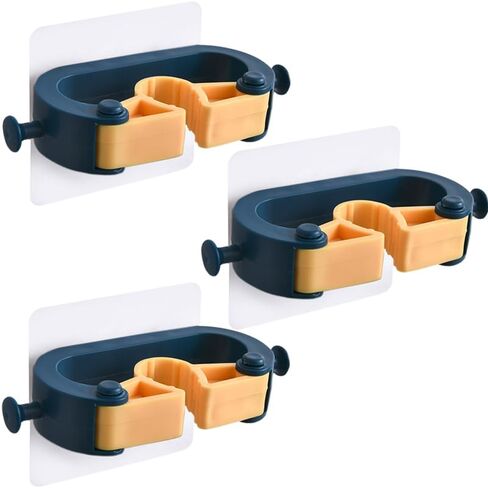 Broom & Mop Holder with 2 Hooks, Multi-Use Gripper, Broom Holder Wall Mount Self Adhesive No Drilling Super Anti-Slip, Durable Mop Grippers for Home, Bathroom, Kitchen, Garden, Garage(3PCS Blue) in Saudi Arabia