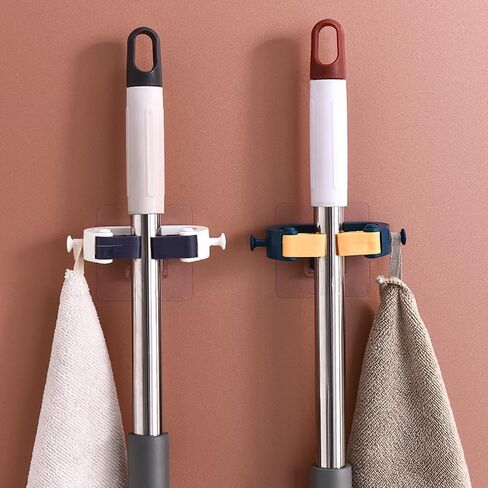 Broom & Mop Holder with 2 Hooks, Multi-Use Gripper, Broom Holder Wall Mount Self Adhesive No Drilling Super Anti-Slip, Durable Mop Grippers for Home, Bathroom, Kitchen, Garden, Garage(3PCS Blue) in Saudi Arabia