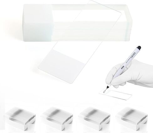 مجموعة شرائح مجهر بلوري بيضاء اللون تم تنظيفها مسبقًا، 288 قطعة من شرائح Dim.75.0X25.0X1.1mm، زوايا 45 درجة، درجة فائقة، حواف أرضية، مع قلم تحديد، IN-MSP001 in Kuwait