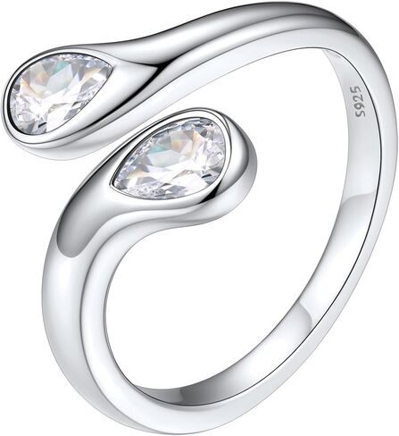 Silvora 925 Sterling Silver Adjustable Ring Wrap Birthstones Open Rings for Women Girls Ring with 2 Pear Shaped Gemstone, Birthstone Ring for Mother in Saudi Arabia
