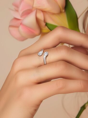 Silvora 925 Sterling Silver Adjustable Ring Wrap Birthstones Open Rings for Women Girls Ring with 2 Pear Shaped Gemstone, Birthstone Ring for Mother in Saudi Arabia