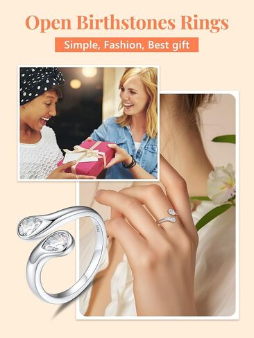 Silvora 925 Sterling Silver Adjustable Ring Wrap Birthstones Open Rings for Women Girls Ring with 2 Pear Shaped Gemstone, Birthstone Ring for Mother in Saudi Arabia