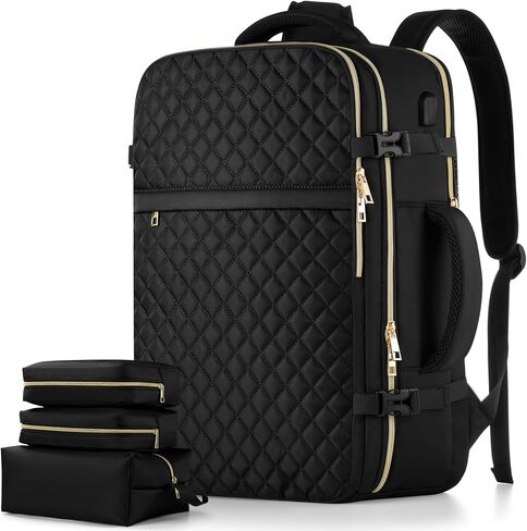 Travel Backpack for Women, Flight Approved Carry On Backpack, Large 40L Suitcase Backpacks Waterproof Luggage Bag Weekender Daypack Fit 17 Inch Laptop, Black in Saudi Arabia