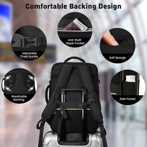 Travel Backpack for Women, Flight Approved Carry On Backpack, Large 40L Suitcase Backpacks Waterproof Luggage Bag Weekender Daypack Fit 17 Inch Laptop, Black in Saudi Arabia
