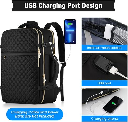 Travel Backpack for Women, Flight Approved Carry On Backpack, Large 40L Suitcase Backpacks Waterproof Luggage Bag Weekender Daypack Fit 17 Inch Laptop, Black in Saudi Arabia