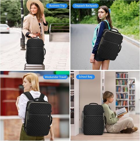 Travel Backpack for Women, Flight Approved Carry On Backpack, Large 40L Suitcase Backpacks Waterproof Luggage Bag Weekender Daypack Fit 17 Inch Laptop, Black in Saudi Arabia
