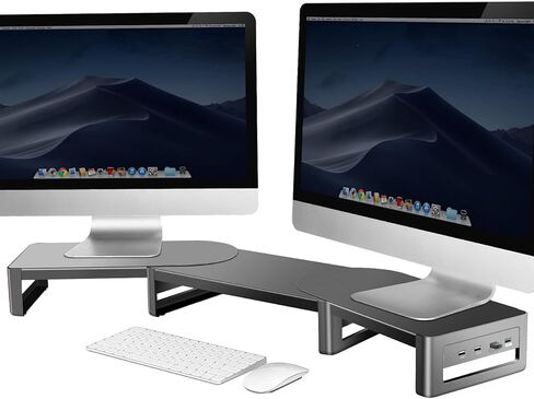 Vaydeer Adjustable Dual Monitor Stand with USB, Angled Double Monitor Riser, Metal Computer Support for 2 Monitors, Desk Hub with Shelf Storage Raiser for iMac Laptop PC Screen Office Studio Organizer in Saudi Arabia