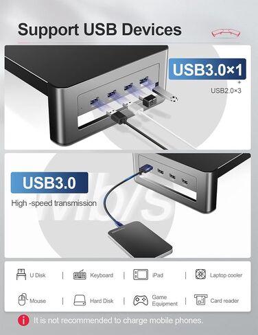 Vaydeer Adjustable Dual Monitor Stand with USB, Angled Double Monitor Riser, Metal Computer Support for 2 Monitors, Desk Hub with Shelf Storage Raiser for iMac Laptop PC Screen Office Studio Organizer in Saudi Arabia